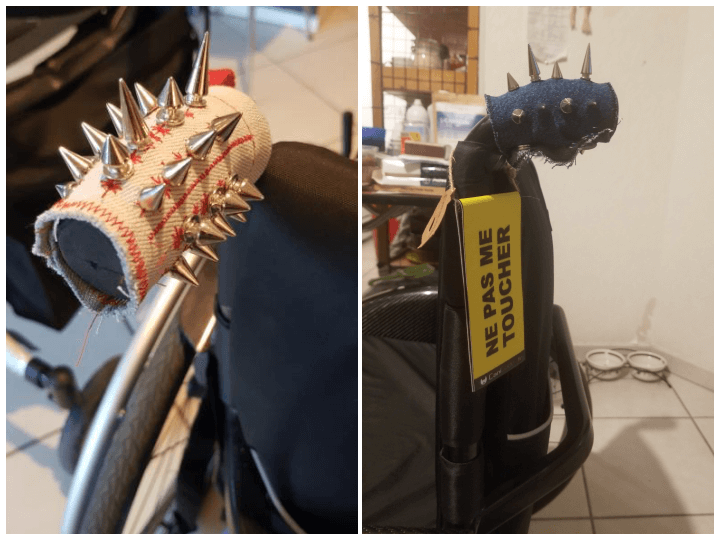 Après une énième agression, Noa et Léo ont décidé d'installer des piques sur les poignées de leurs fauteuils