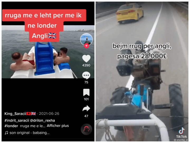 Certains créateurs de contenus albanais s’amusent à parodier les vidéos des passeurs, en remplaçant par exemple les zodiacs par des pédalos ou des tracteurs