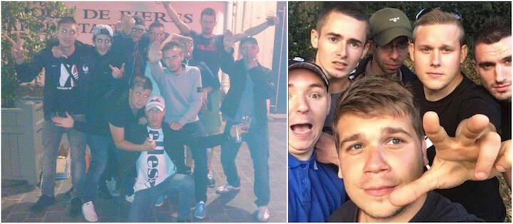 Sur la photo de gauche, le membre des MesOs excentré à droite qui fait un salut nazi est Edwin Dailly. Sur l’autre photo, c’est un salut de Kühnen.