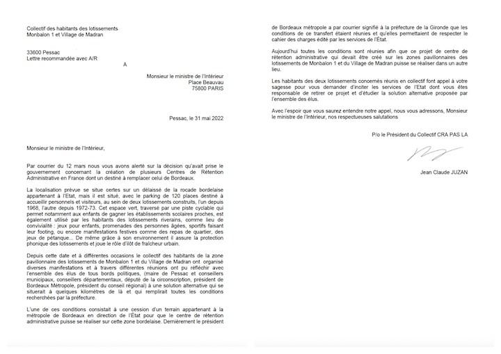 Lettre du collectif Crapaslà adressée au ministère de l'Intérieur