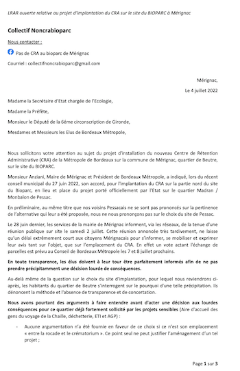 Lettre ouverte du collectif NonCraBioparc à destination de la préfète et des élus de Nouvelle-Aquitaine