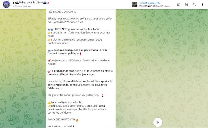 Les Policiers pour la vérité vont jusqu'à pousser les parents à « sortir [les enfants] de l'école »