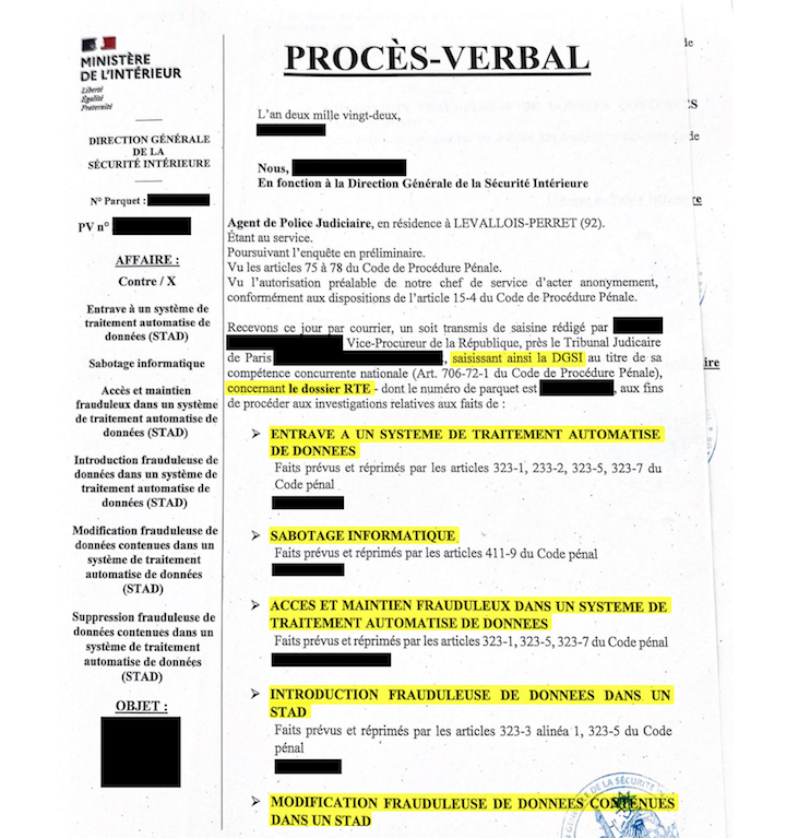 La DGSI alerte le parquet de Paris, qui décide de se saisir du dossier, et ouvre une enquête