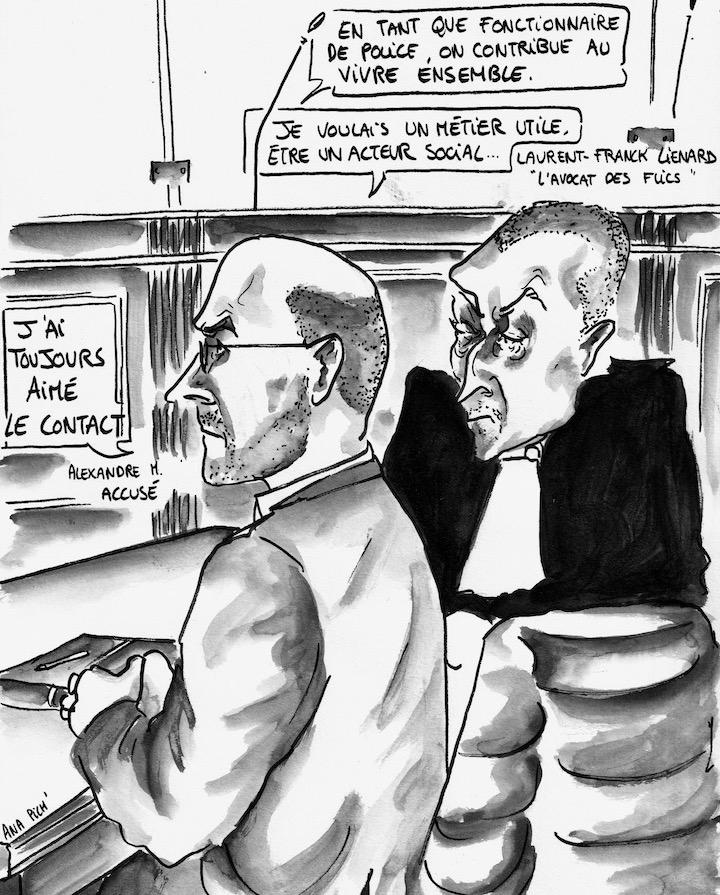 Le brigadier-chef a formulé des excuses envers Laurent Theron. Il a aussi décrit son parcours de policier : 20 ans dans la brigade de nuit d'un commissariat. Il est devenu CRS deux semaines avant d'éborgner Laurent Thero