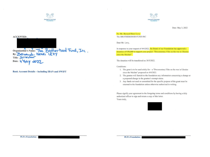 La donation de 50.000 euros a été effectuée le 30 mai 2022 selon le document.