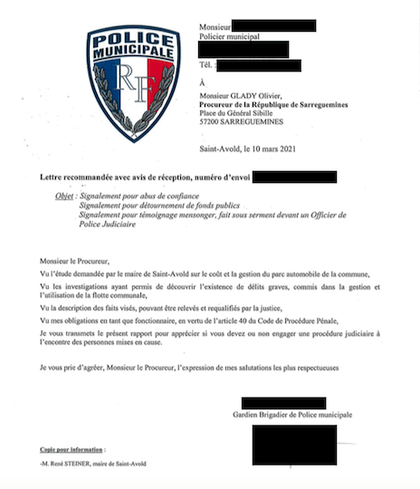 Le courrier au procureur qu'Isaac n'a jamais pu envoyer. L’objet est sans appel : un signalement sur la base de l’article 40 du code de procédure pénal pour des suspicions d’abus de confiance et de détournement de fonds publics