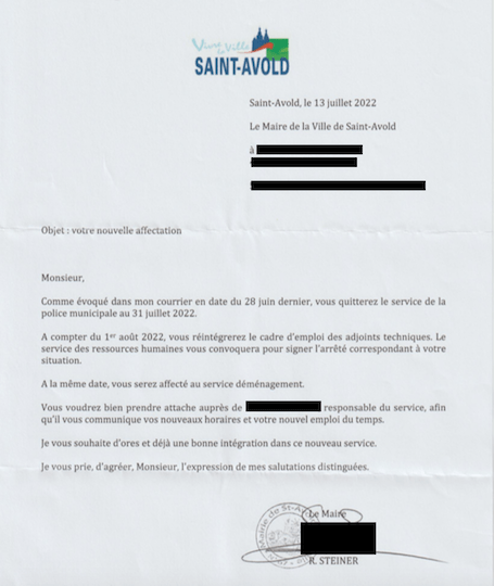 Après qu'il ait informer le maire de sa volonté de déposer une liste CGT aux élections professionnelles, Isaac aurait subi de la répression syndicale et aurait été placardisé. Le 13 juillet 2022, un courrier l'informe que ce policier municipal est muté au service déménagement de la ville.