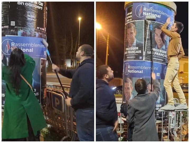 Le mouvement des jeunes d'extrême droite a posté de nombreux clichés où on aperçoit Alex E. coller les affiches de Jordan Bardella et Marine Le Pen.