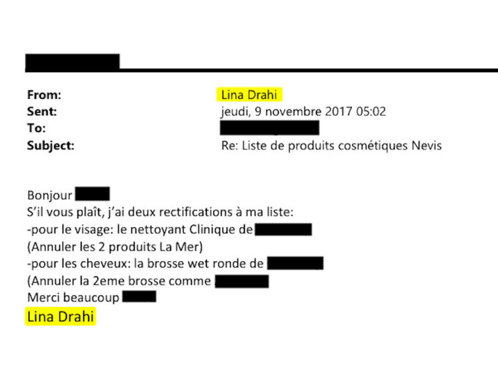 Lina Drahi demande à rectifier la liste des produits cosmétiques pour Nevis (Caraïbes)