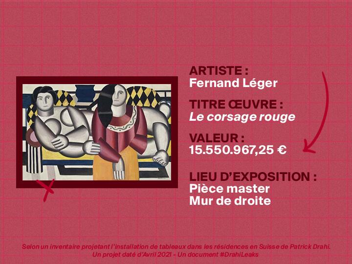 Le tableau de Fernand Léger « Le corsage rouge » devrait être installé dans la « pièce master », sur le « mur de droite 