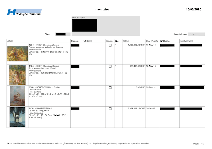 Selon ce document de 2020, certaines œuvres de Patrick Drahi sont enfermées dans des boites en bois dans le port franc de Genève depuis des années