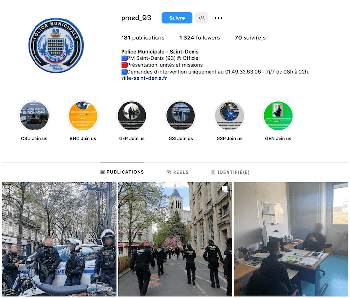 Capture d'écran du compte Instagram de la police municipale de Saint-Denis