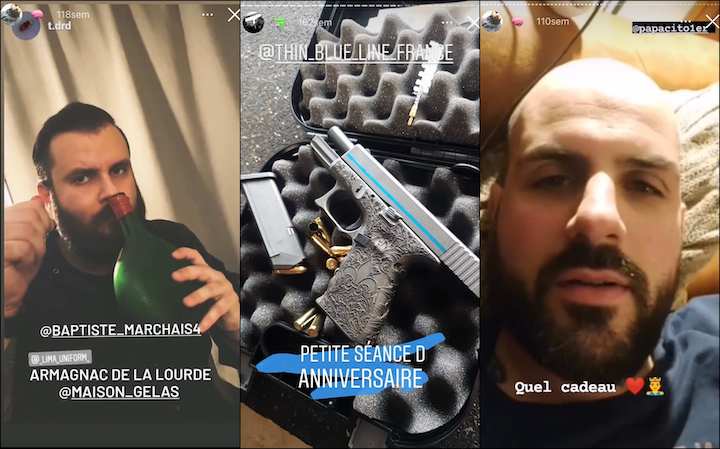 Le fonctionnaire exhibe sa passion pour la Thin Blue Line France, une marque qui reprend un emblème de l’extrême droite américaine censé représenter une barrière entre les citoyens et les délinquants. Il affiche aussi son amitié avec les figures de la fachosphère, Papacito et Baptiste Marchais