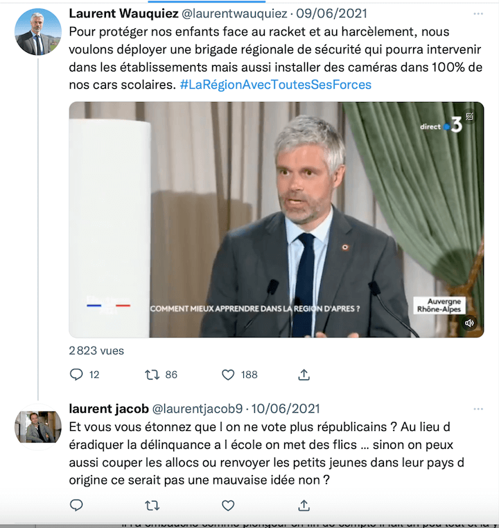 Sur son twitter Laurent Jacob suggère de « couper les allocs » et de renvoyer « les petits jeunes dans leur pays d’origine »