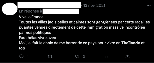 À travers ses tweets, Fabrice D-P. crache sur les immigrés, mais il en est pourtant un en Thaïlande.