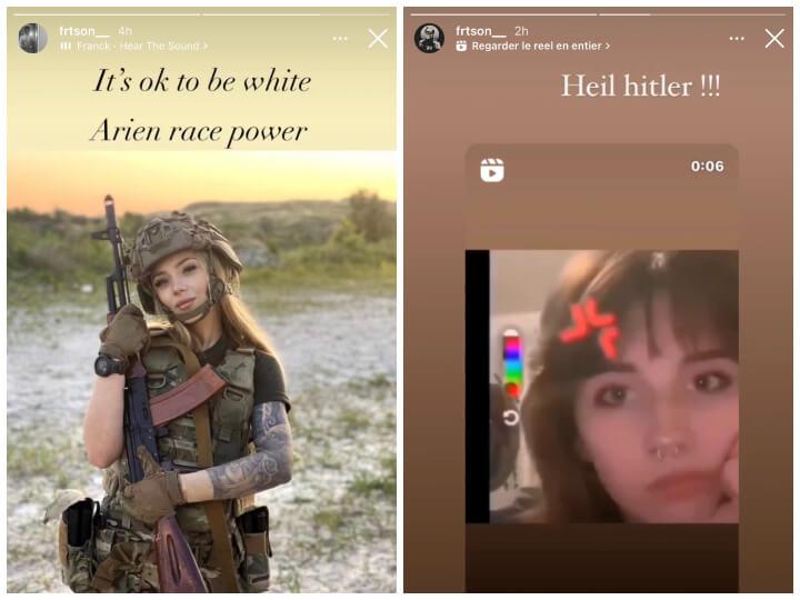 « C'est OK d'être blanc. Le pouvoir de la race aryenne », renchérit-il en anglais dans une story en août. Ou « Heil Hitler », le cri de salut nazi, écrit-il directement dans une autre.