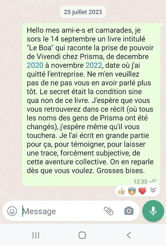 Le 25 juillet 2023, Jean-Marie Bretagne a annoncé à ses anciens collègues du CSE qu’il sortait Le Boa