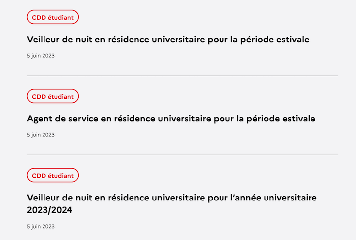 Les Crous proposent des contrats aux étudiants pour travailler comme veilleur de nuit ou agent de service, comme ici sur une annonce publiée par le Crous de Reims sur son site Internet