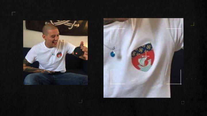 Paul Bichet s'est déjà affiché sur les réseaux avec ce t-shirt floqué du blason de Paris. Sauf que les fleurs de lys y sont remplacées par... des croix gammées.