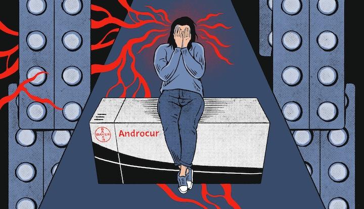 Les conséquences de ces médicaments ont été dramatiques pour les femmes. Marie-Angèle a pris du Lutéran pour stopper ses règles hémorragiques. Elle a subi huit opérations et doit vivre avec une valve de dérivation dans la tête pendant encore trois ans.