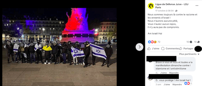 Le soir du 16 octobre 2023, des militants de SOS Racisme assistent à une altercation entre la LDJ et un passant place de la République à Paris.