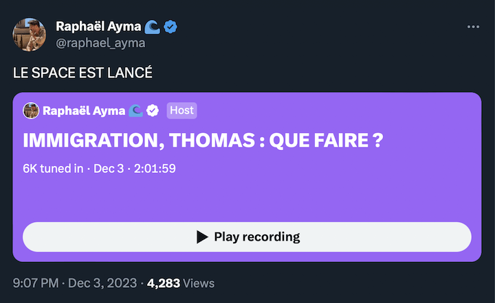 Le soir même du meurtre de Thomas, ​ des représentants de presque toutes les tendances de l’extrême droite radicale étaient présentes dans un space Twitter-X intitulé « immigration, Thomas : que faire ? 