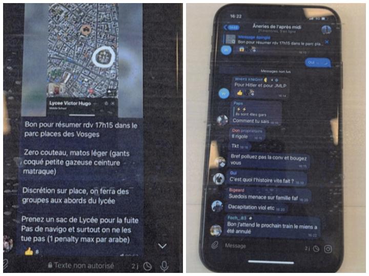 Une discussion spéciale est créée pour l’attaque du lycée Victor Hugo. Elle rassemble une quinzaine de personnes dont une dizaine d'ados mineurs. Avant l’expédition punitive, un cadre de la division Martel y fait le point : « Zéro couteau, matos léger (gants coqués, petite gazeuse, ceinture, matraque). » Et précise : « Surtout, on ne les tue pas (1 pénalty max par arabe). 