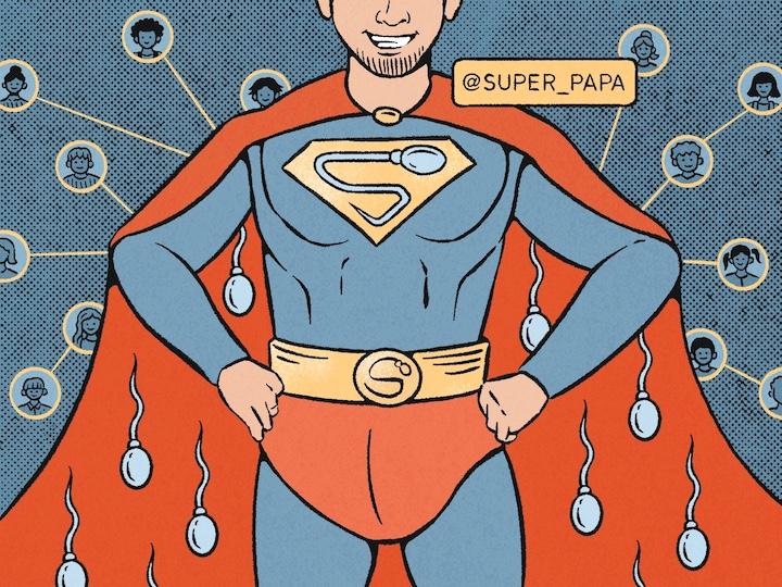 Un des administrateurs d'une page Facebook affiche sur sa photo de profil le costume de Superman avec un spermatozoïde en guise de « S ». En 2016, cet homme était déjà père de plus de 50 enfants alors que ce nombre issus d’un même donneur de spermatozoïdes est limité à dix en France