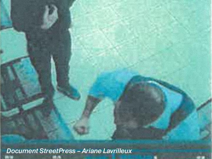 À 19h31, le second policier au crâne dégarni pousse le retenu dans l’angle mort de la salle, juste en dessous de la caméra. La victime disparaît de l’image au moment où le poing serré du brigadier Amar (1) se dirige vers sa poitrine