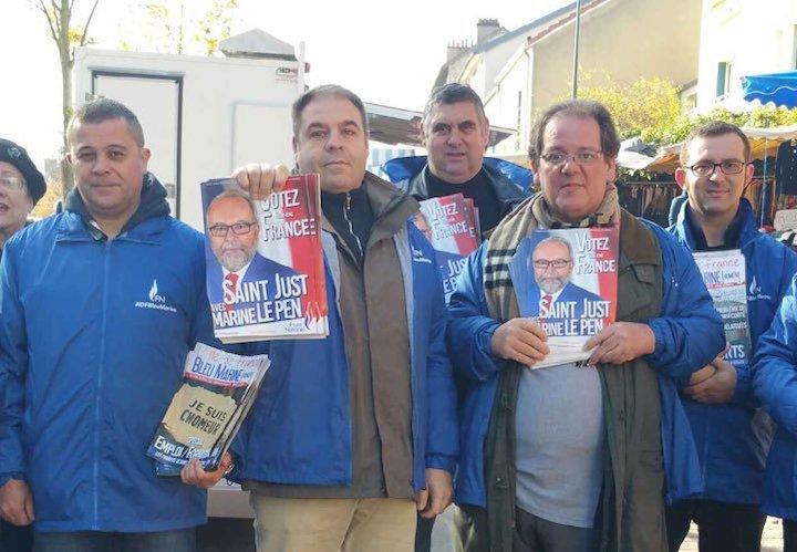 En politique comme en affaires, Axel Loustau tente de cacher sa présence. Pourtant, la bannière de son compte Twitter-X représente son militantisme au FN lors d'une ancienne campagne.