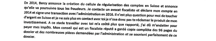 Extrait du courrier rédigé par M. Matas.