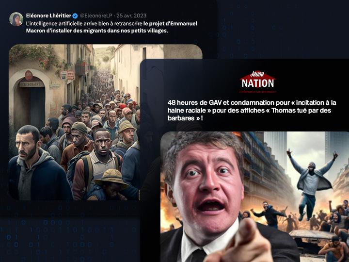Eléonore Lhéritier, responsable de la communication visuelle et de la mobilisation sur les réseaux sociaux de Reconquête, a bien publié une image fantasmée de l’invasion migratoire dans les « petits villages », dans le cadre des #MardIA