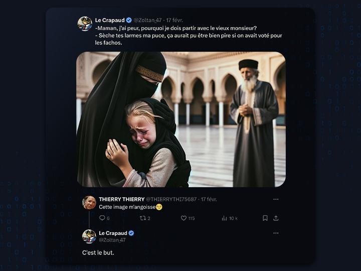 Depuis plusieurs mois, Twitter-X s'est mué en galerie d'images racistes et islamophobes générées par l’IA