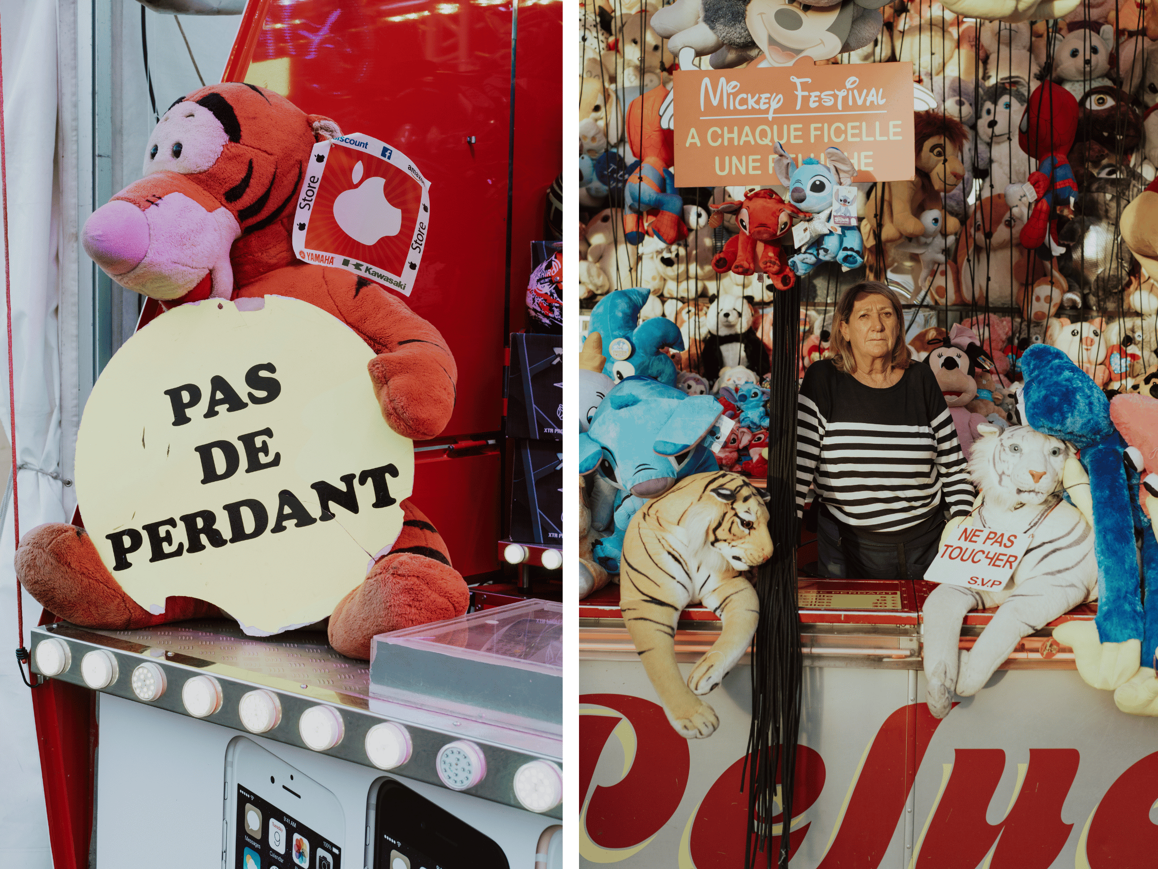 « Tout se passe bien, il n’y a jamais d’histoires », affirme Corinne, 61 ans, tenancière d’un stand de ficelles gagnantes.