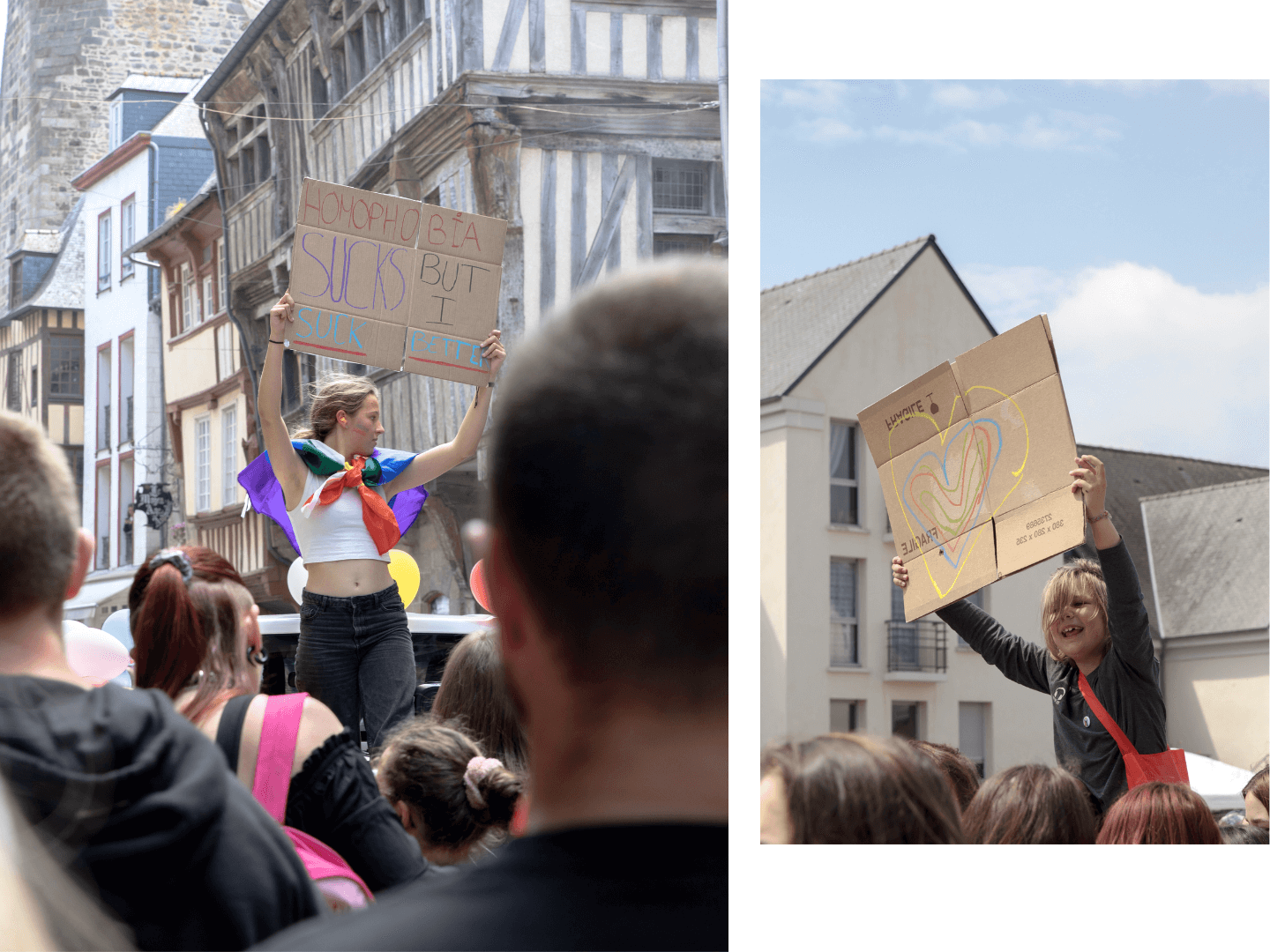 Le cortège de 600 personnes est rempli de pancartes aux slogans incisifs