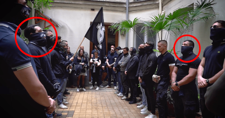 Kléber Vidal (à gauche) et son frère (à droite) se sont affichés avec le cercle restreint du Gud lors de la manifestation néofasciste du Comité 9 mai en 2023, qui avait provoqué une indignation médiatique et politique