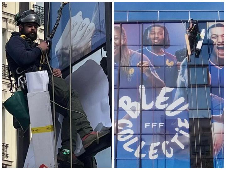 Kléber Vidal a participé à un « habillage visuel événementiel » sur la façade de la Fédération française de football en mai 2024.