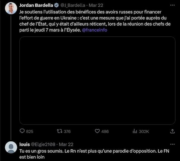 En mars dernier, Louis-Joseph Pecher a qualifié le président du Rassemblement national Jordan Bardella de « gros soumis » et son parti de « parodie d’opposition », trois mois seulement avant de recevoir le soutien de ce même parti