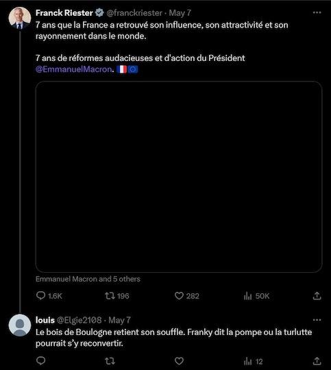 Louis-Joseph Pecher verse aussi dans l’injure homophobe. Le 7 mai, il se lâche et cible le ministre délégué chargé du Commerce extérieur Franck Riester.