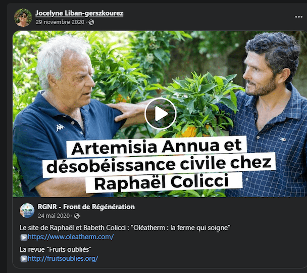 Elle relaie aussi des vidéos du Youtubeur antivax et gourou du crudivorisme, Thierry Casasnovas, mis en examen depuis 2023, suite à de nombreux signalement auprès de la Miviludes.