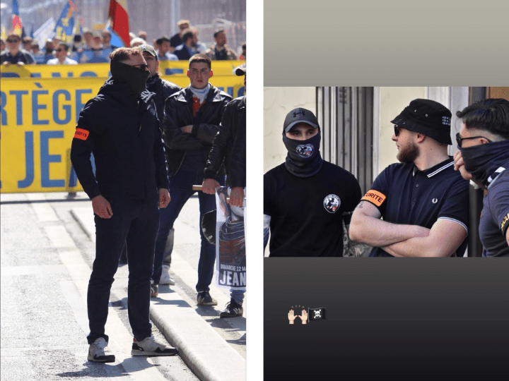 Calixte Guy dans le service d'ordre à la manifestation annuelle de l'Action française le 12 mai 2024. La veille, il était dans le service d'ordre du C9M