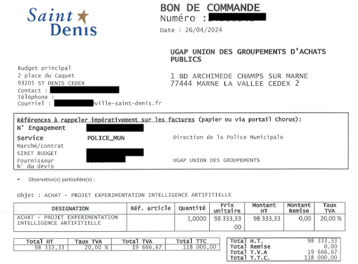 Ce document, que nous nous sommes procuré, ne fait apparaître aucun détail sur le contenu et la durée de la prestation ou les fonctionnalités du logiciel utilisé.