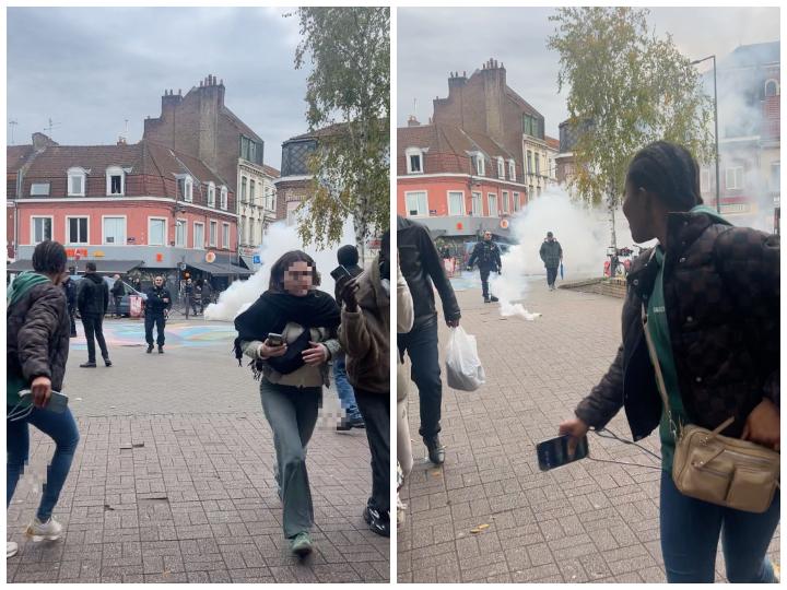 Sur ces captures d'écran de vidéos, les policiers lancent des grenades lacrymogènes