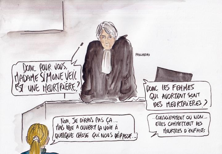 « Donc les femmes qui avortent sont des meurtrières ? », demande la procureure à Anne-Claire de Cibon, soeur d'une ancienne assistante parlementaire du Rassemblement national.