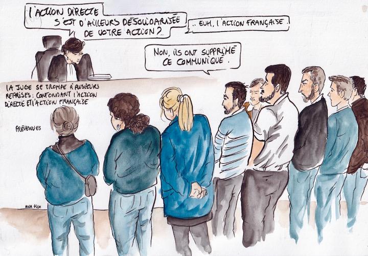 Durant l'audience, la présidente confond à plusieurs reprises l'Action française avec le groupe Action directe.