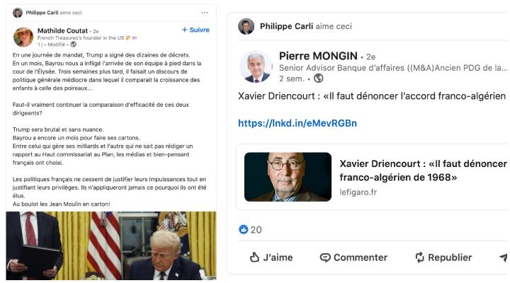 Il semble voir d’un très bon œil le retour à la Maison Blanche de Donald Trump, et est obsédé par l’immigration algérienne qui serait la source, semble-t-il croire, d’une grande partie des maux du pays