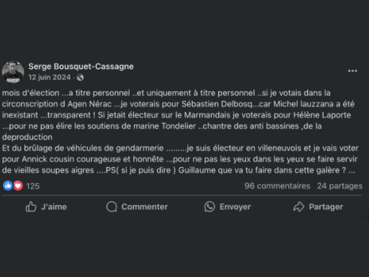 Le président de la Chambre d’agriculture du Lot-et-Garonne semble être un grand fan du RN et des points de suspension