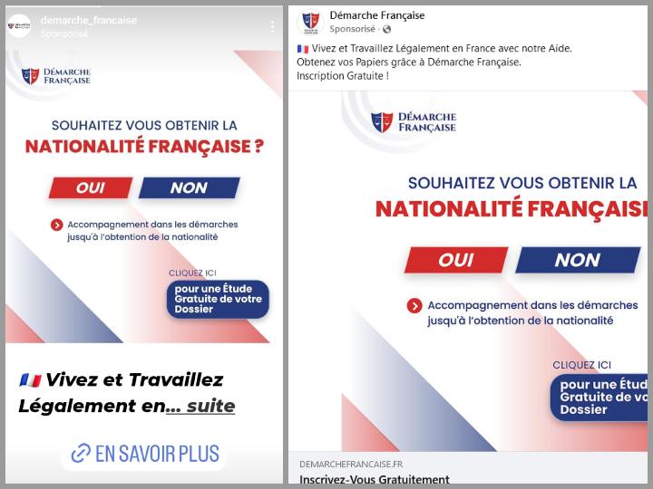 Les entreprises reprennent également les codes visuels de l’administration française pour se donner un aspect « officiel », quitte à entretenir le flou sur leurs rôles, via leurs pubs sur Instagram ou Facebook.