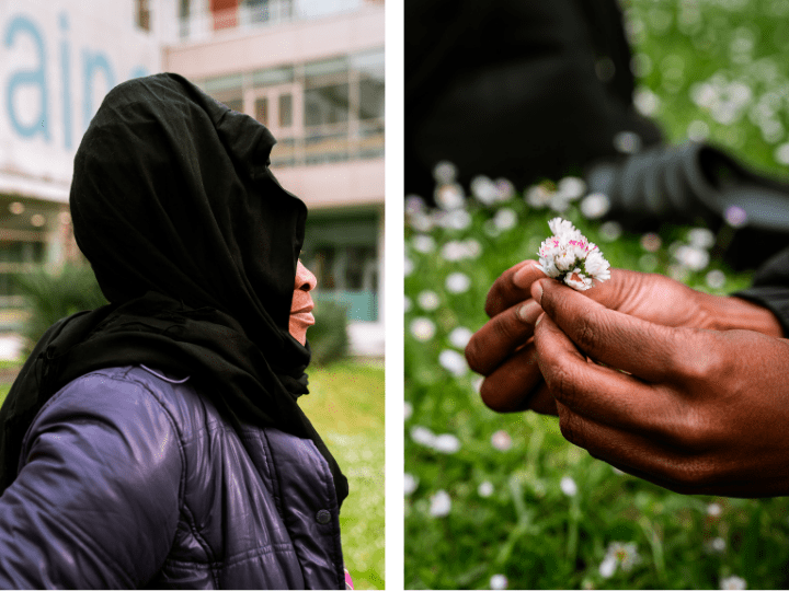 Hébergée dans le hall de l'Hôpital Delafontaine, Sarah espère pouvoir un jour trouver la force de raconter son histoire personnelle et d'aider à son tour d'autres femmes