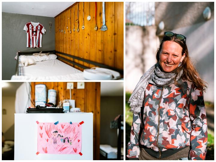 La chambre et le dessin d'un enfant logé avec sa famille dans une maison du Cada de Saint-Beauzire, où est bénévole Mathilde Fournols avec la Loco 43